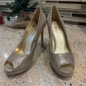 Michael Kors Glittering Silver Peep Toe Heels